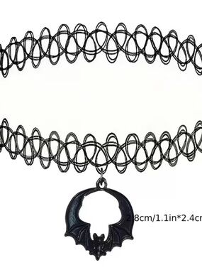 Black Bat Pendant Stretch Choker Necklace - Women Jewelry